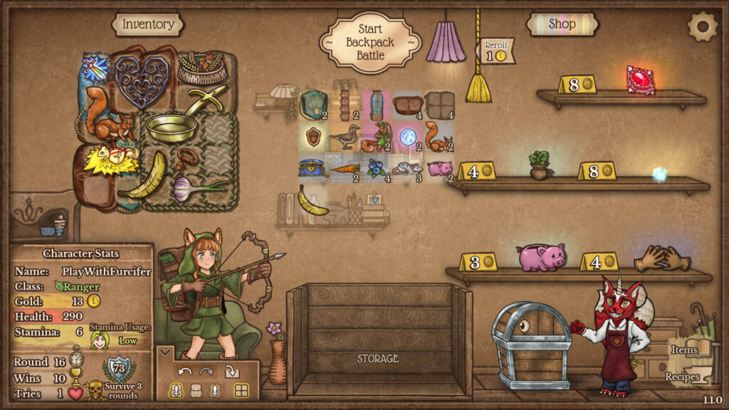 グリッド収納モードの縮小表示 - Grid Storage in Backpack Battles